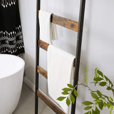 VASAGLE Blanket Ladder Wall-Leaning Rack with Storage Shelf Rustic Brown and Black - Close-Up Angle