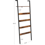 VASAGLE Blanket Ladder Wall-Leaning Rack with Storage Shelf Rustic Brown and Black - Low Angle
