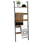 VASAGLE Blanket Ladder Wall-Leaning Rack with Storage Shelf Rustic Brown and Black - Extra Image