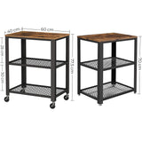 VASAGLE Serving Cart Trolley Rustic Brown - Front View