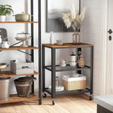 VASAGLE Serving Cart Trolley Rustic Brown - Low Angle