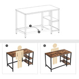VASAGLE Computer Desk with 2 Shelves Rustic Brown and Black - Side View