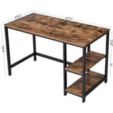 VASAGLE Computer Desk with 2 Shelves Rustic Brown and Black - Rear View