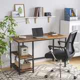 VASAGLE Computer Desk with 2 Shelves Rustic Brown and Black - Low Angle
