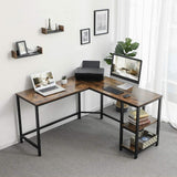 VASAGLE L-Shaped Computer Desk Rustic Brown and Black - Rear View