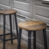 Set of 2 Rustic Industrial Bar Stools with Steel Frame - VASAGLE Kitchen Chairs - Front View