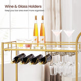 VASAGLE Gold Bar Serving Wine Cart With Wheels And Wine Bottle Holders - Side View