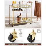 VASAGLE Gold Bar Serving Wine Cart With Wheels And Wine Bottle Holders - Top-Down View