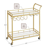 VASAGLE Gold Bar Serving Wine Cart With Wheels And Wine Bottle Holders - Rear View