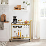 VASAGLE Gold Bar Serving Wine Cart With Wheels And Wine Bottle Holders - Low Angle