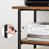 VASAGLE 3-Tier Machine Cart with Wheels and Adjustable Table Top Rustic Brown and Black - Front View