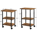 VASAGLE 3-Tier Machine Cart with Wheels and Adjustable Table Top Rustic Brown and Black - Rear View