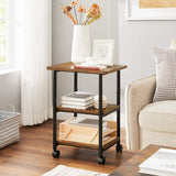 VASAGLE 3-Tier Machine Cart with Wheels and Adjustable Table Top Rustic Brown and Black - Close-Up Angle