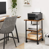 VASAGLE 3-Tier Machine Cart with Wheels and Adjustable Table Top Rustic Brown and Black - Low Angle