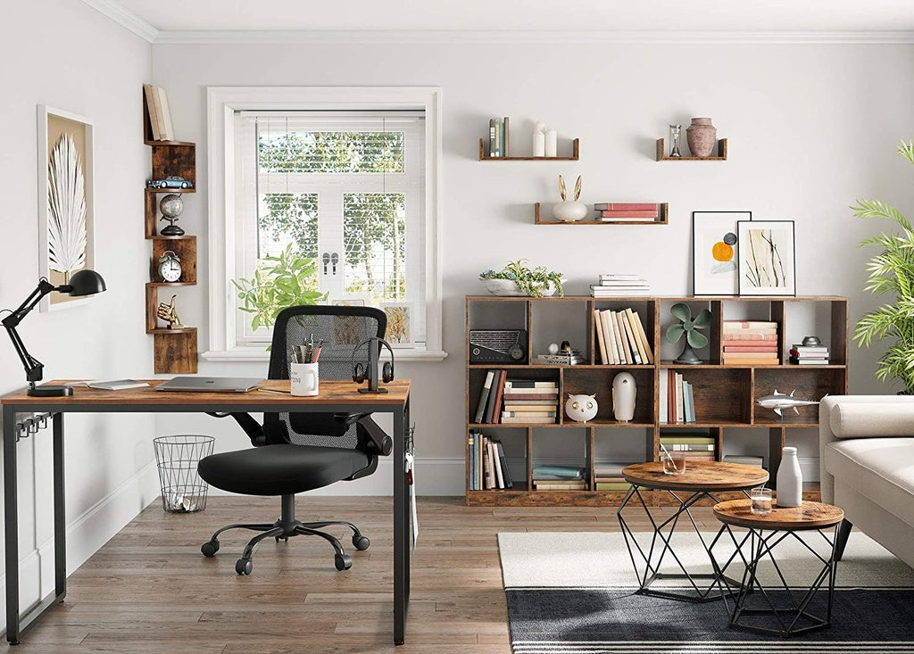 Set of 2 Industrial Style Round Coffee Tables with Sturdy Steel Frames in Rustic Brown and Black