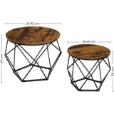 Set of 2 Industrial Style Round Coffee Tables with Sturdy Steel Frames in Rustic Brown and Black - Extra Image