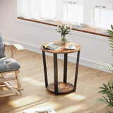 VASAGLE Side Table Industrial Coffee Table Round Sofa Table With Iron Frame for Living Room Bedroom Stable and Simple Construction Rustic Brown - Side View