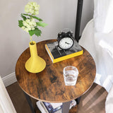 VASAGLE Side Table Industrial Coffee Table Round Sofa Table With Iron Frame for Living Room Bedroom Stable and Simple Construction Rustic Brown - 45-Degree Angle
