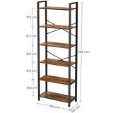 VASAGLE 6-Tier Bookcase Storage Shelf Steel Frame for Living Room Study Office Hallway Industrial Design Vintage Brown Black - Close-Up Angle