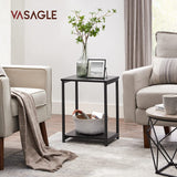 VASAGLE Side Table Set of 2 Charcoal Gray and Black with Storage Shelf - Side View