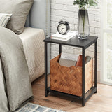 VASAGLE Side Table Set of 2 Charcoal Gray and Black with Storage Shelf - Rear View