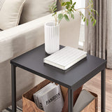VASAGLE Side Table Set of 2 Charcoal Gray and Black with Storage Shelf - Close-Up Angle