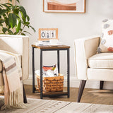VASAGLE Side Table Vintage Brown with Storage Shelf - Rear View