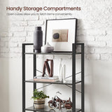 VASAGLE 4-Tier Bookshelf Storage Rack with Steel Frame for Living Room Office Study Hallway Industrial Style Charcoal Grey and Black - 45-Degree Angle