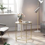 VASAGLE Round Side Table Tempered Glass End Table With Golden Metal Frame Small Coffee Table Gold - Side View