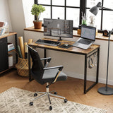 VASAGLE Computer Desk Writing Desk with 8 Hooks Rustic Brown and Black - Top-Down View