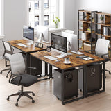 VASAGLE Computer Desk Writing Desk with 8 Hooks Rustic Brown and Black - 45-Degree Angle