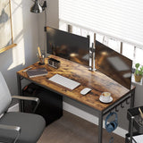VASAGLE Computer Desk Writing Desk with 8 Hooks Rustic Brown and Black - Extra Image