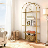 VASAGLE Bookshelf 5 Tier Tempered Glass with Gold Metal Frame - Side View