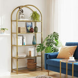 VASAGLE Bookshelf 5 Tier Tempered Glass with Gold Metal Frame - Top-Down View
