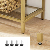 VASAGLE Bookshelf 5 Tier Tempered Glass with Gold Metal Frame - Close-Up Angle