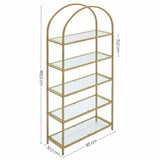 VASAGLE Bookshelf 5 Tier Tempered Glass with Gold Metal Frame - Low Angle