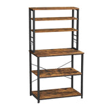 VASAGLE 6 Tier Storage Shelves with 6 Hooks Rustic Brown and Black - Front View
