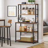 VASAGLE 6 Tier Storage Shelves with 6 Hooks Rustic Brown and Black - Top-Down View