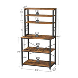 VASAGLE 6 Tier Storage Shelves with 6 Hooks Rustic Brown and Black - Close-Up Angle