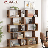 VASAGLE 5-Tier Bookshelf Display Shelf and Room Divider Freestanding Decorative Storage Shelving Rustic Brown - Side View