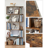 VASAGLE 5-Tier Bookshelf Display Shelf and Room Divider Freestanding Decorative Storage Shelving Rustic Brown - Rear View