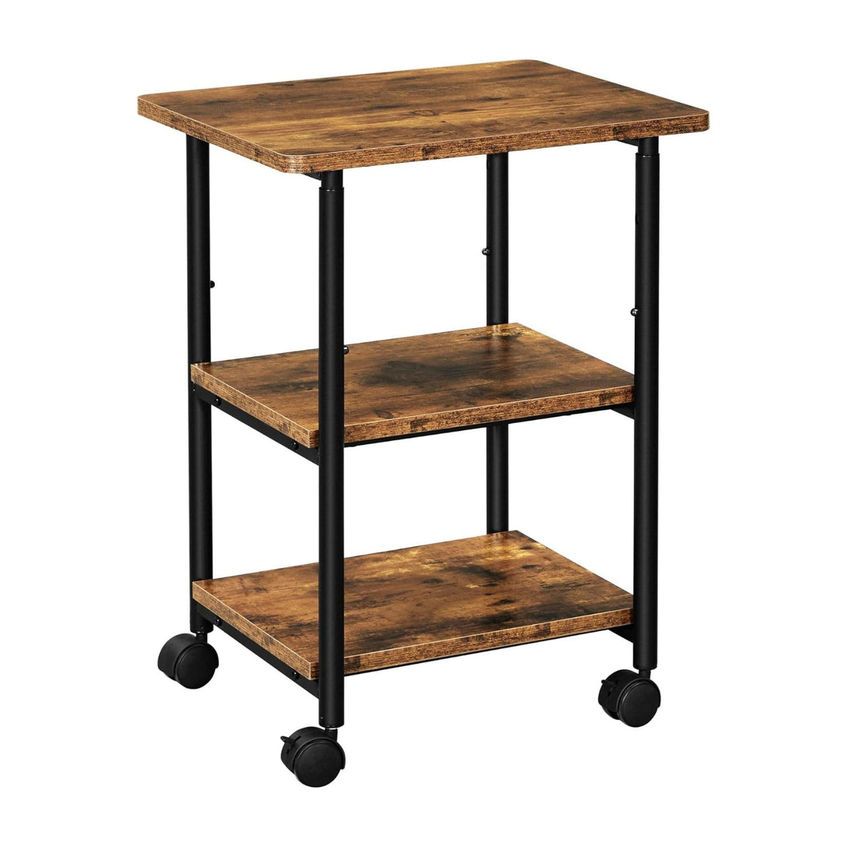 VASAGLE Adjustable 3-Tier Printer Cart with Rolling Wheels in Rustic Brown and Black