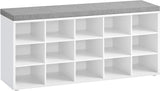 VASAGLE Storage Shoe Bench 15 Compartments with Cushion White and Grey - Front View