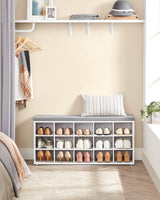 VASAGLE Storage Shoe Bench 15 Compartments with Cushion White and Grey - Side View