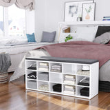 VASAGLE Storage Shoe Bench 15 Compartments with Cushion White and Grey - Top-Down View