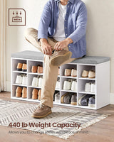 VASAGLE Storage Shoe Bench 15 Compartments with Cushion White and Grey - 45-Degree Angle