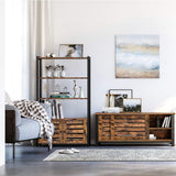 VASAGLE Bookcase Floor Standing Storage Cabinet and Cupboard with 2 Louvred Doors and 3 Shelves Bookshelf Rustic Brown - Front View