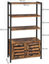VASAGLE Bookcase Floor Standing Storage Cabinet and Cupboard with 2 Louvred Doors and 3 Shelves Bookshelf Rustic Brown - Side View