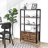 VASAGLE Bookcase Floor Standing Storage Cabinet and Cupboard with 2 Louvred Doors and 3 Shelves Bookshelf Rustic Brown - Top-Down View