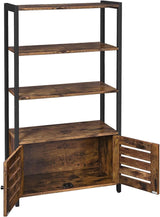 VASAGLE Bookcase Floor Standing Storage Cabinet and Cupboard with 2 Louvred Doors and 3 Shelves Bookshelf Rustic Brown - Close-Up Angle